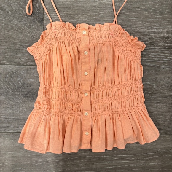 Universal Thread smocked creamsicle orange peplum top with tie straps - Picture 2 of 5